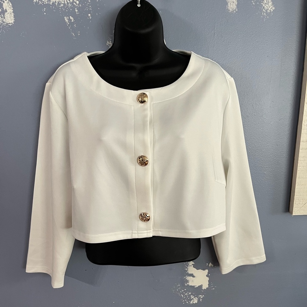 Zenbriele 2Xl White Short Jacket Gold Buttons Preowned